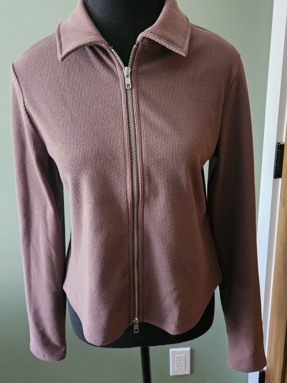 a new day Brown Ribbed Zip-Front Bomber Jacket